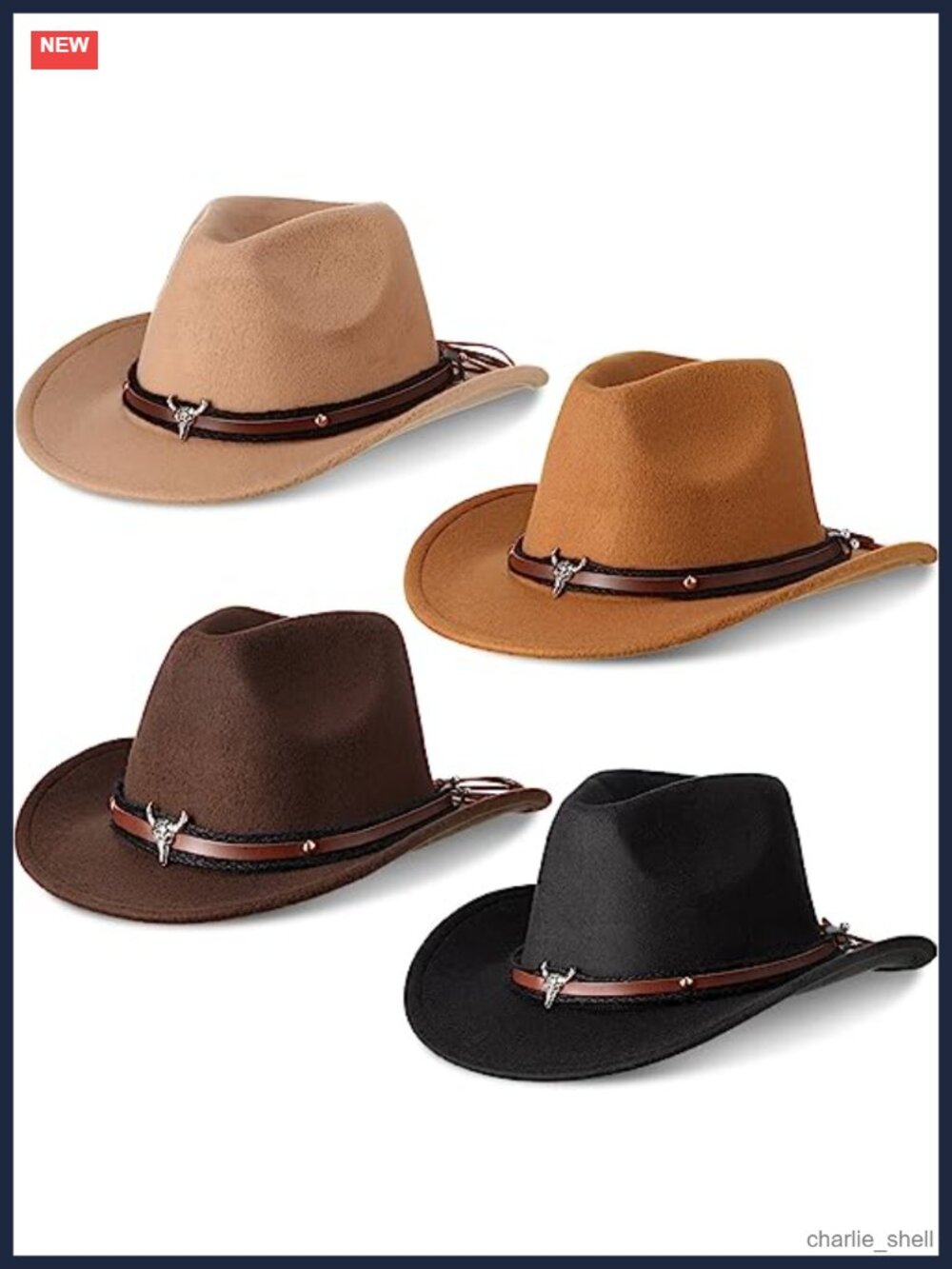 Faux-Felt Western Cowboy Hats 4 Pack Unisex Halloween Costume Accessory